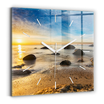 Square glass wall clock Sunrise Baltic Sea