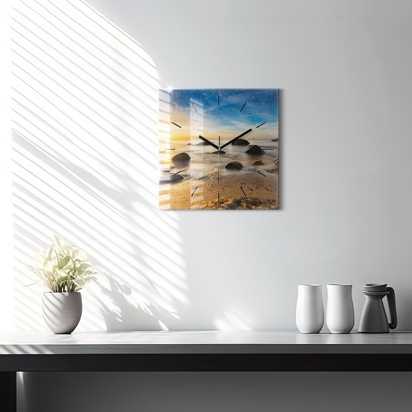 Square glass wall clock Sunrise Baltic Sea