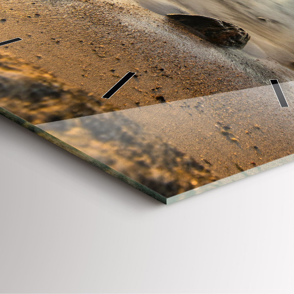 Square glass wall clock Sunrise Baltic Sea
