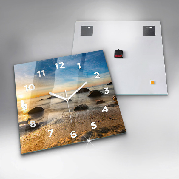 Square glass wall clock Sunrise Baltic Sea
