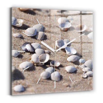 Square glass wall clock Seashells on the beach