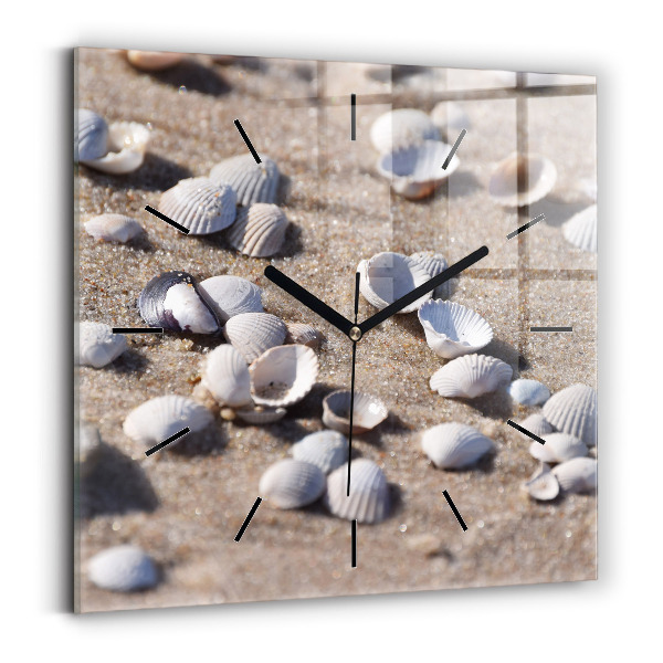 Square glass wall clock Seashells on the beach