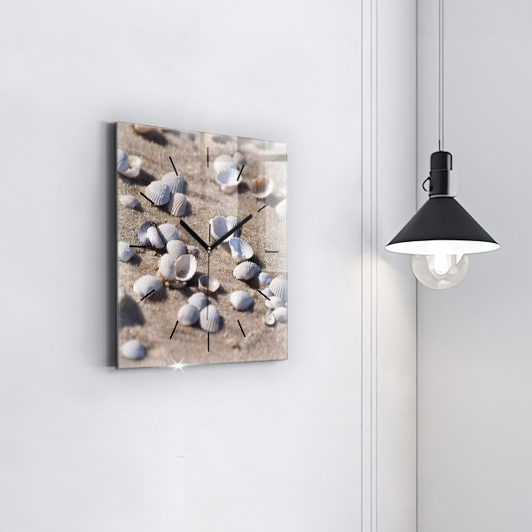 Square glass wall clock Seashells on the beach