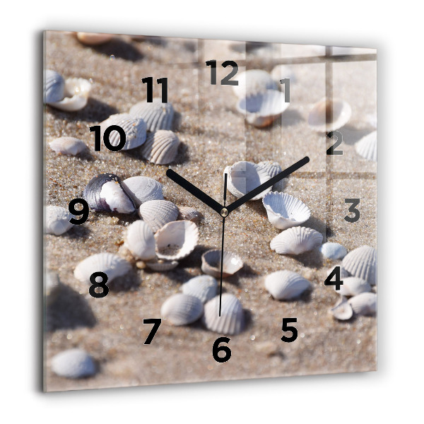 Square glass wall clock Seashells on the beach