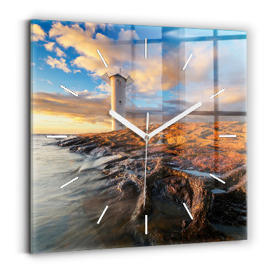 Square glass wall clock The Lighthouse and the Baltic Sea
