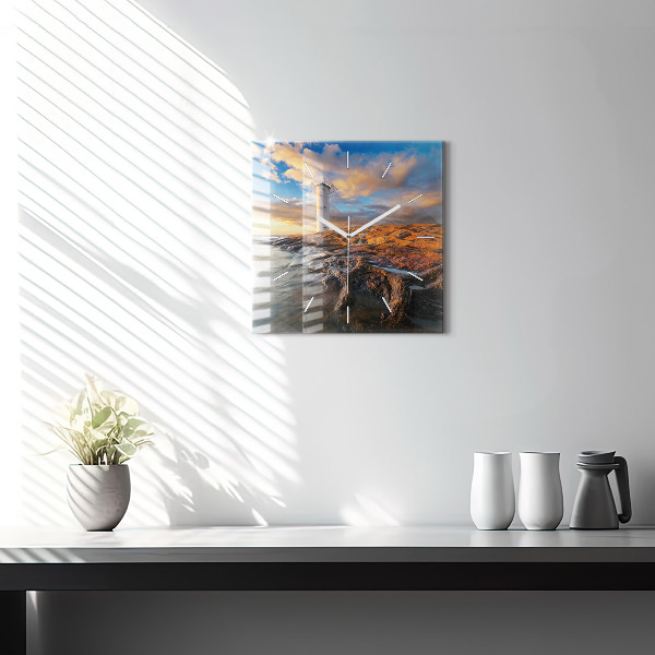 Square glass wall clock The Lighthouse and the Baltic Sea