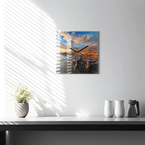 Square glass wall clock The Lighthouse and the Baltic Sea