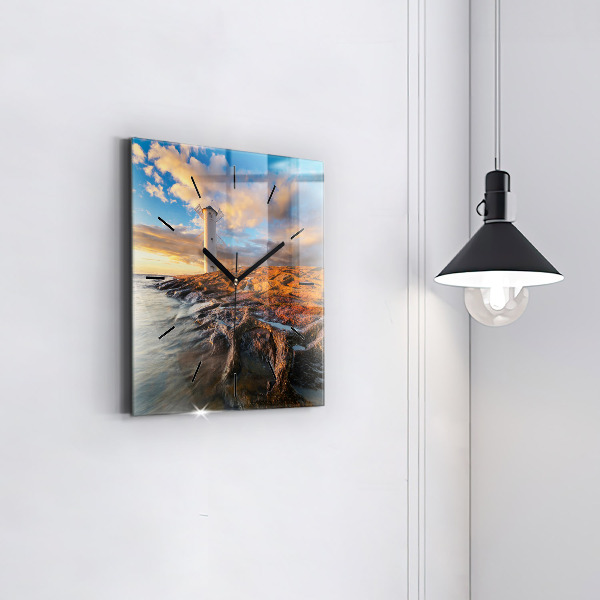 Square glass wall clock The Lighthouse and the Baltic Sea