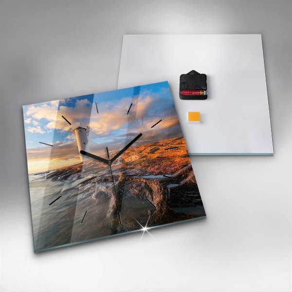 Square glass wall clock The Lighthouse and the Baltic Sea