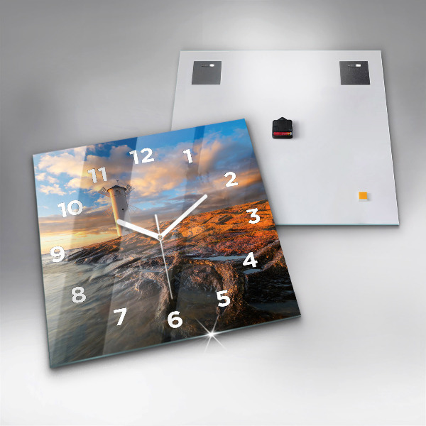 Square glass wall clock The Lighthouse and the Baltic Sea