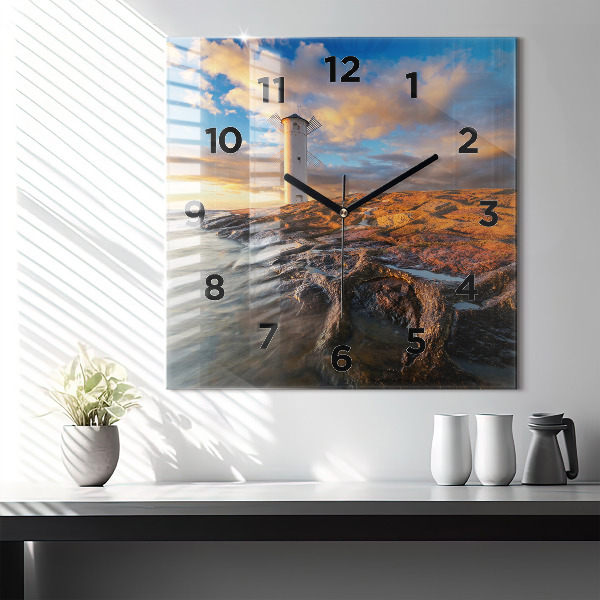 Square glass wall clock The Lighthouse and the Baltic Sea