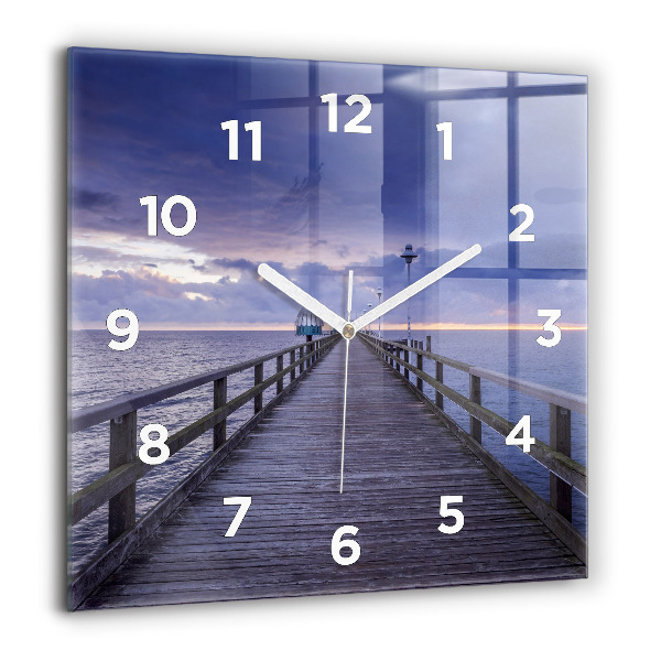 Square glass wall clock Pier on the Baltic Sea