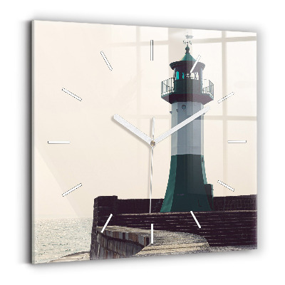Square glass wall clock The lighthouse and the sea