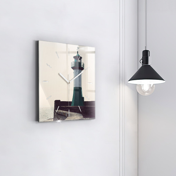 Square glass wall clock The lighthouse and the sea