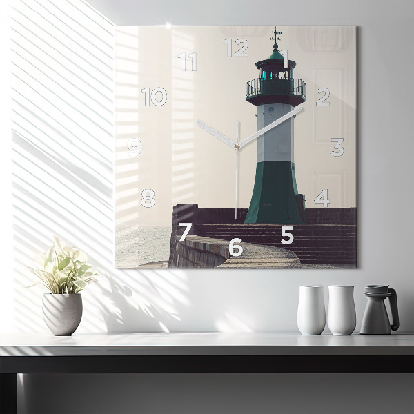 Square glass wall clock The lighthouse and the sea