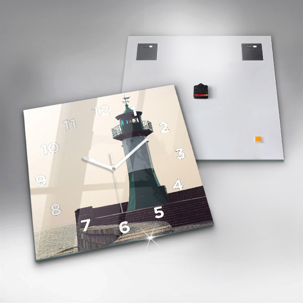 Square glass wall clock The lighthouse and the sea