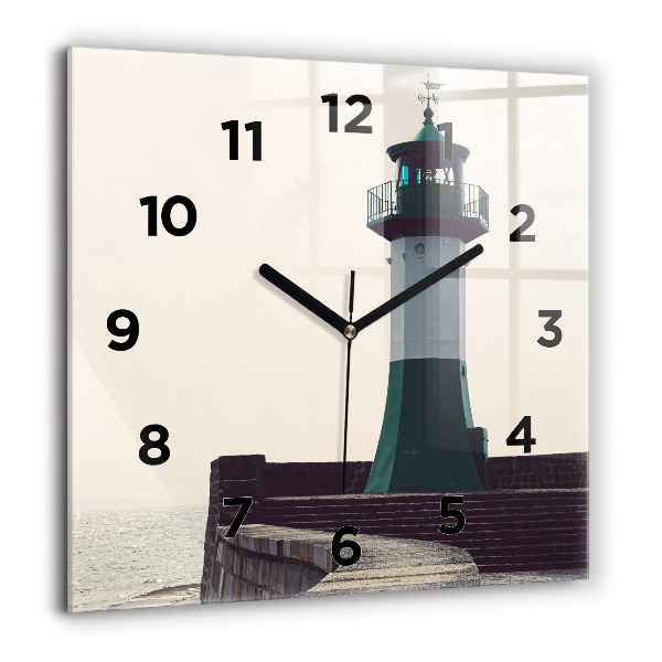 Square glass wall clock The lighthouse and the sea