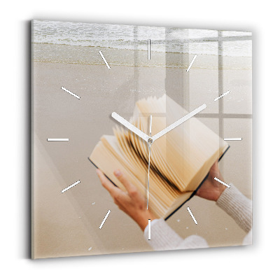 Square glass wall clock A moment with a book