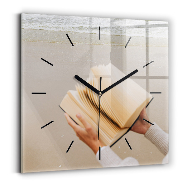 Square glass wall clock A moment with a book