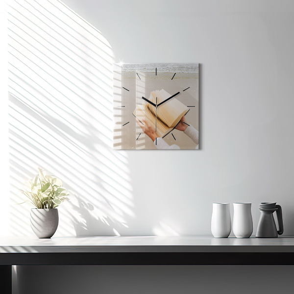 Square glass wall clock A moment with a book