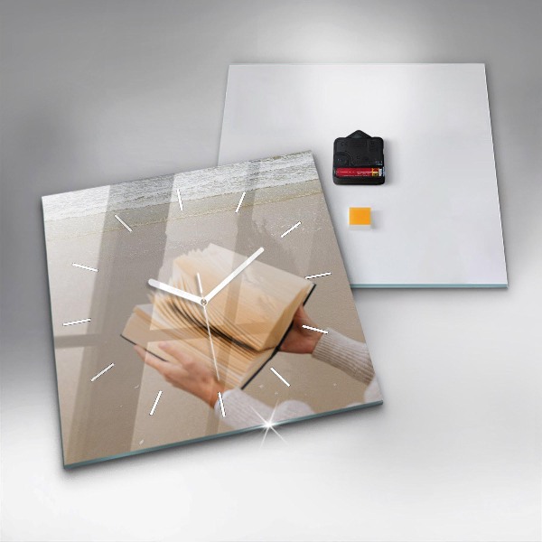 Square glass wall clock A moment with a book