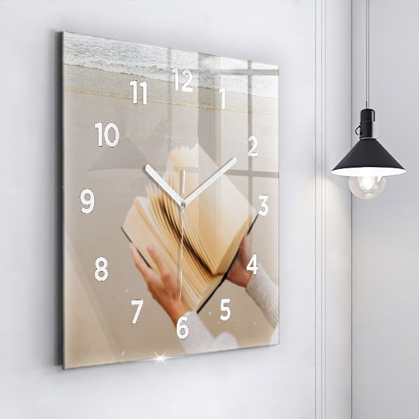 Square glass wall clock A moment with a book