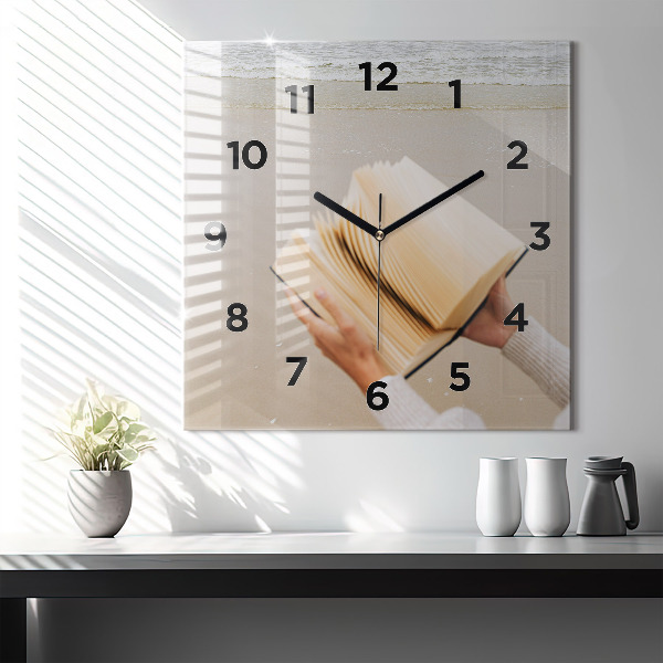Square glass wall clock A moment with a book