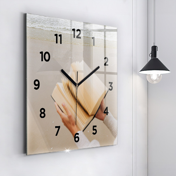 Square glass wall clock A moment with a book