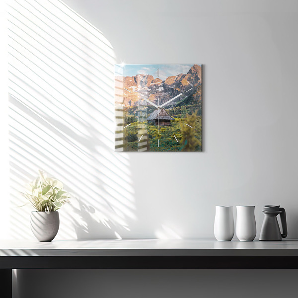 Square glass wall clock Cottage in the Tatra Mountains