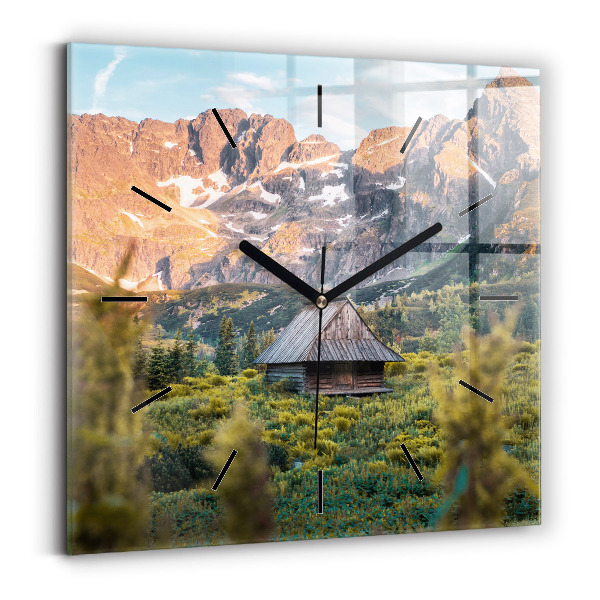 Square glass wall clock Cottage in the Tatra Mountains