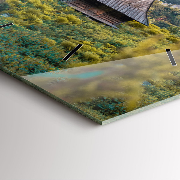 Square glass wall clock Cottage in the Tatra Mountains