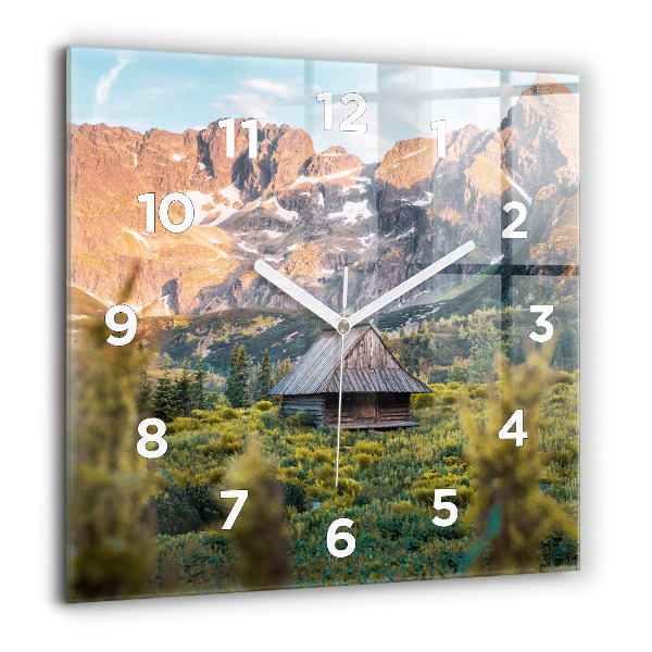 Square glass wall clock Cottage in the Tatra Mountains