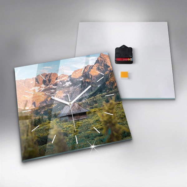 Square glass wall clock Cottage in the Tatra Mountains