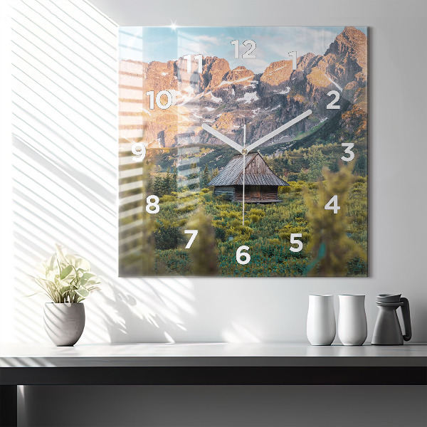 Square glass wall clock Cottage in the Tatra Mountains