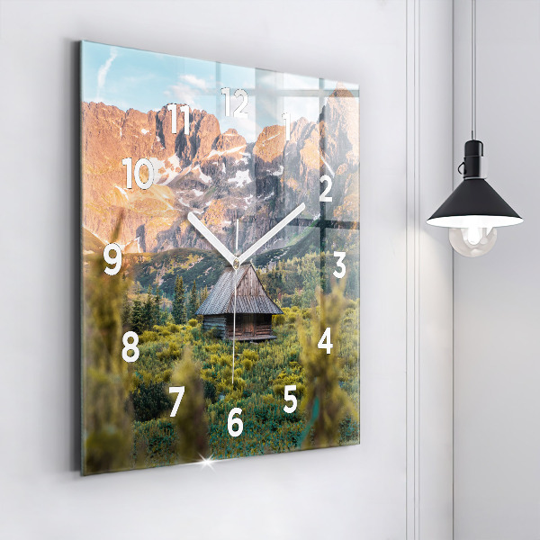 Square glass wall clock Cottage in the Tatra Mountains
