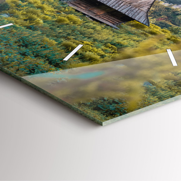 Square glass wall clock Cottage in the Tatra Mountains