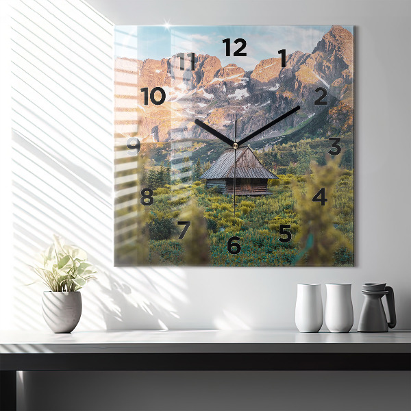 Square glass wall clock Cottage in the Tatra Mountains