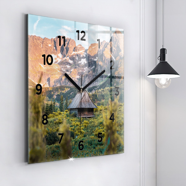 Square glass wall clock Cottage in the Tatra Mountains