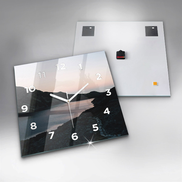 Square glass wall clock Lake and mountains