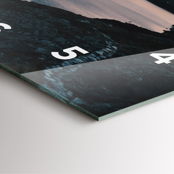 Square glass wall clock Lake and mountains