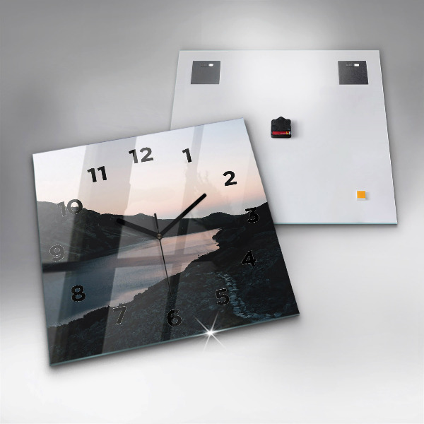 Square glass wall clock Lake and mountains
