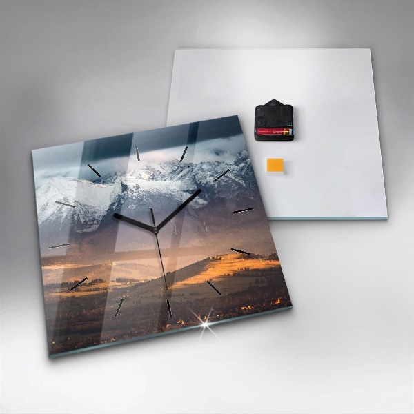 Square glass wall clock Winter landscape of the Tatra Mountains
