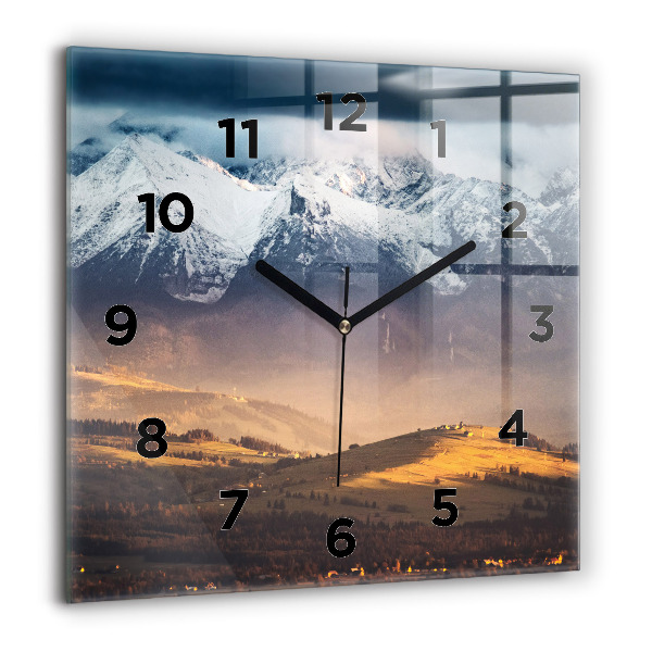 Square glass wall clock Winter landscape of the Tatra Mountains