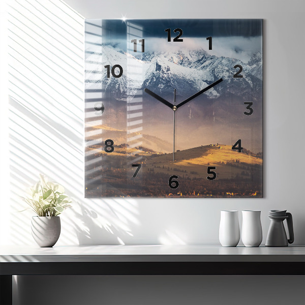 Square glass wall clock Winter landscape of the Tatra Mountains
