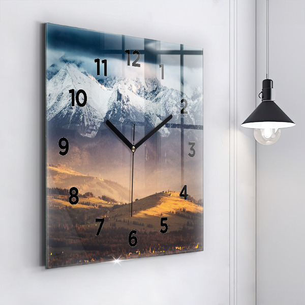 Square glass wall clock Winter landscape of the Tatra Mountains