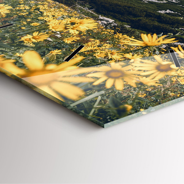 Square glass wall clock Meadow flowers in the mountains