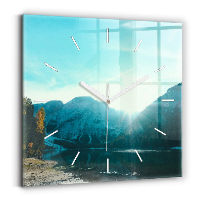 Square glass wall clock Mountain and river in Poland
