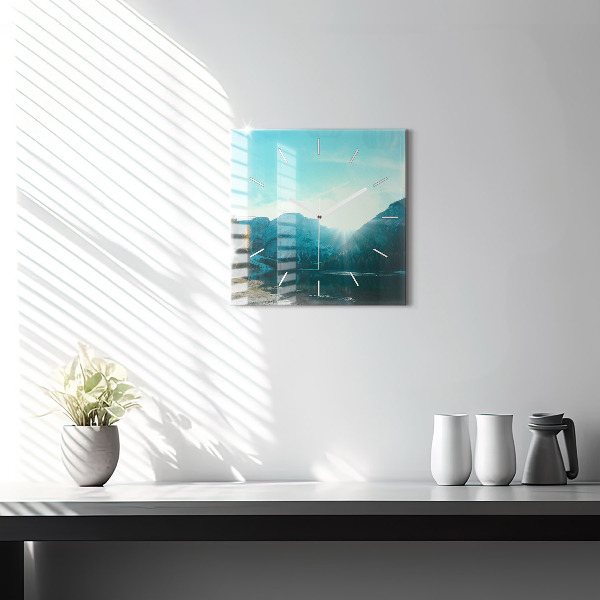 Square glass wall clock Mountain and river in Poland