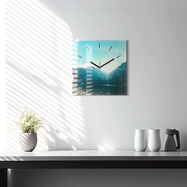Square glass wall clock Mountain and river in Poland