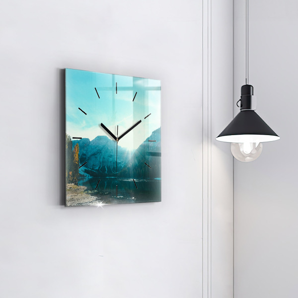Square glass wall clock Mountain and river in Poland